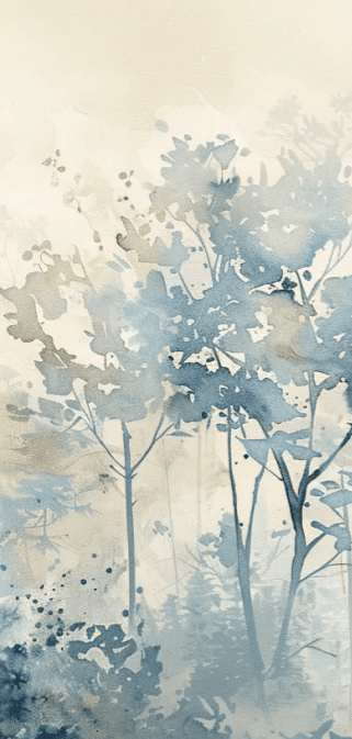 Poésie printanière bleutée : Papier Peint Panoramique en Aquarelle - Illulart: Papier peint panoramique