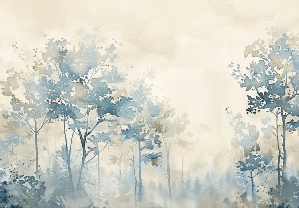 Poésie printanière bleutée : Papier Peint Panoramique en Aquarelle - Illulart: Papier peint panoramique