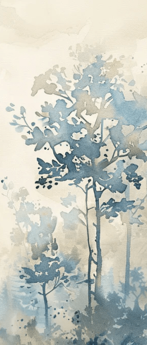Poésie printanière bleutée : Papier Peint Panoramique en Aquarelle - Illulart: Papier peint panoramique