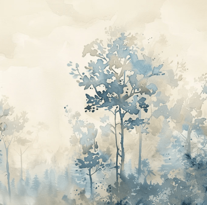 Poésie printanière bleutée : Papier Peint Panoramique en Aquarelle - Illulart: Papier peint panoramique