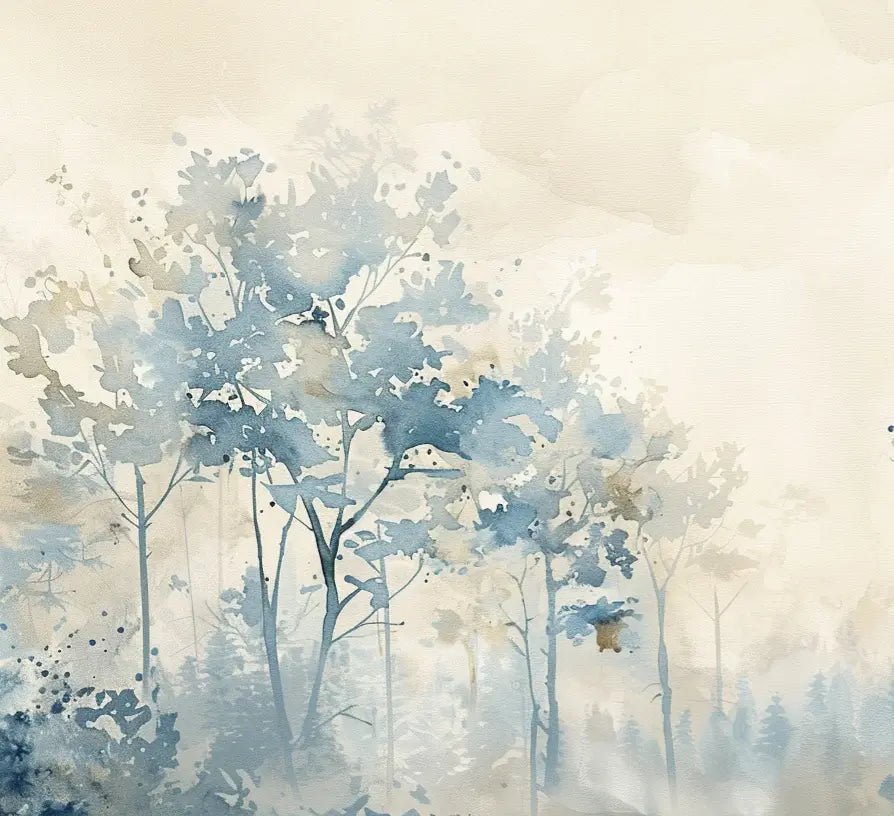 Poésie printanière bleutée : Papier Peint Panoramique en Aquarelle - Illulart: Papier peint panoramique
