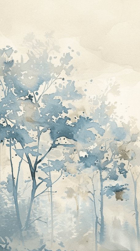 Poésie printanière bleutée : Papier Peint Panoramique en Aquarelle - Illulart: Papier peint panoramique