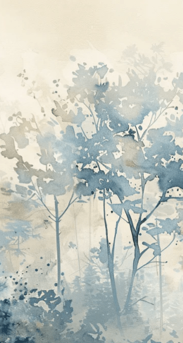 Poésie printanière bleutée : Papier Peint Panoramique en Aquarelle - Illulart: Papier peint panoramique