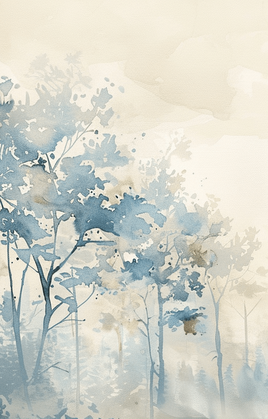 Poésie printanière bleutée : Papier Peint Panoramique en Aquarelle - Illulart: Papier peint panoramique