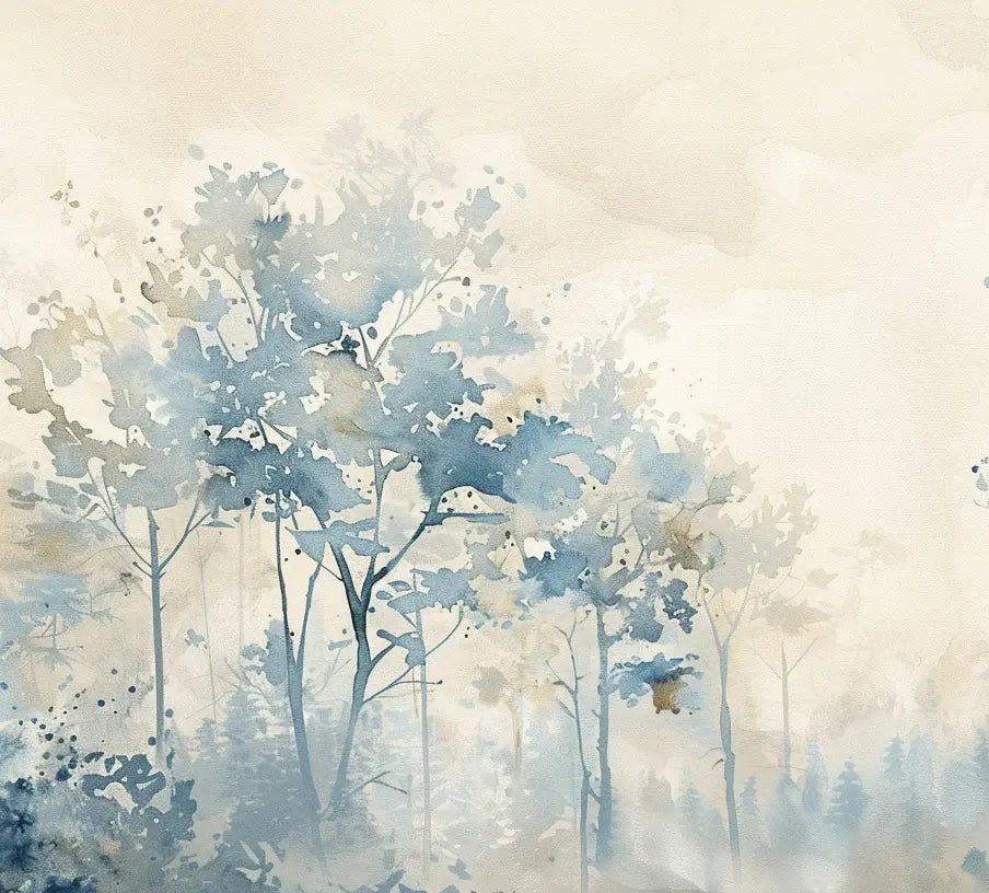 Poésie printanière bleutée : Papier Peint Panoramique en Aquarelle - Illulart: Papier peint panoramique