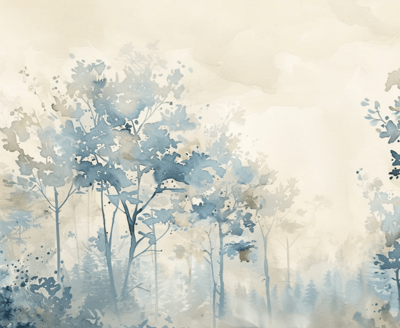 Poésie printanière bleutée : Papier Peint Panoramique en Aquarelle - Illulart: Papier peint panoramique