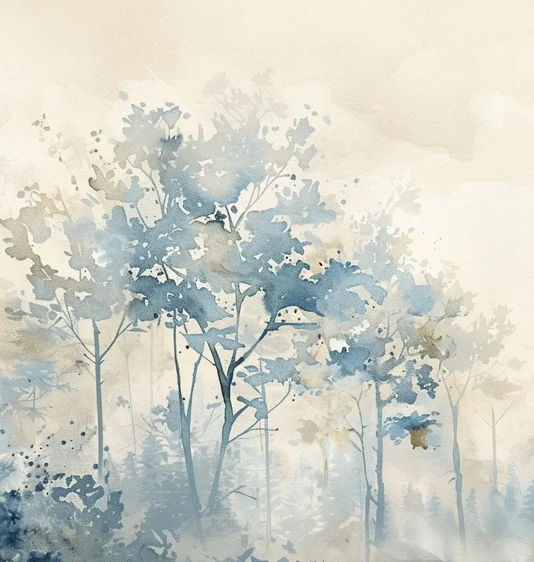 Poésie printanière bleutée : Papier Peint Panoramique en Aquarelle