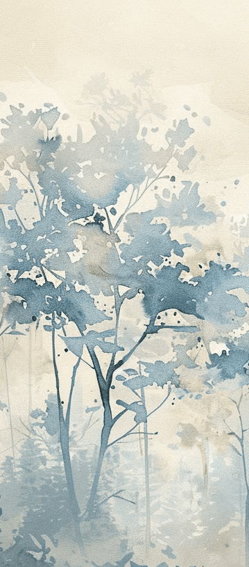 Poésie printanière bleutée : Papier Peint Panoramique en Aquarelle - Illulart: Papier peint panoramique
