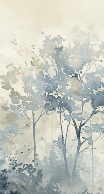 Poésie printanière bleutée : Papier Peint Panoramique en Aquarelle - Illulart: Papier peint panoramique