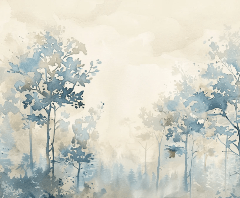 Poésie printanière bleutée : Papier Peint Panoramique en Aquarelle - Illulart: Papier peint panoramique