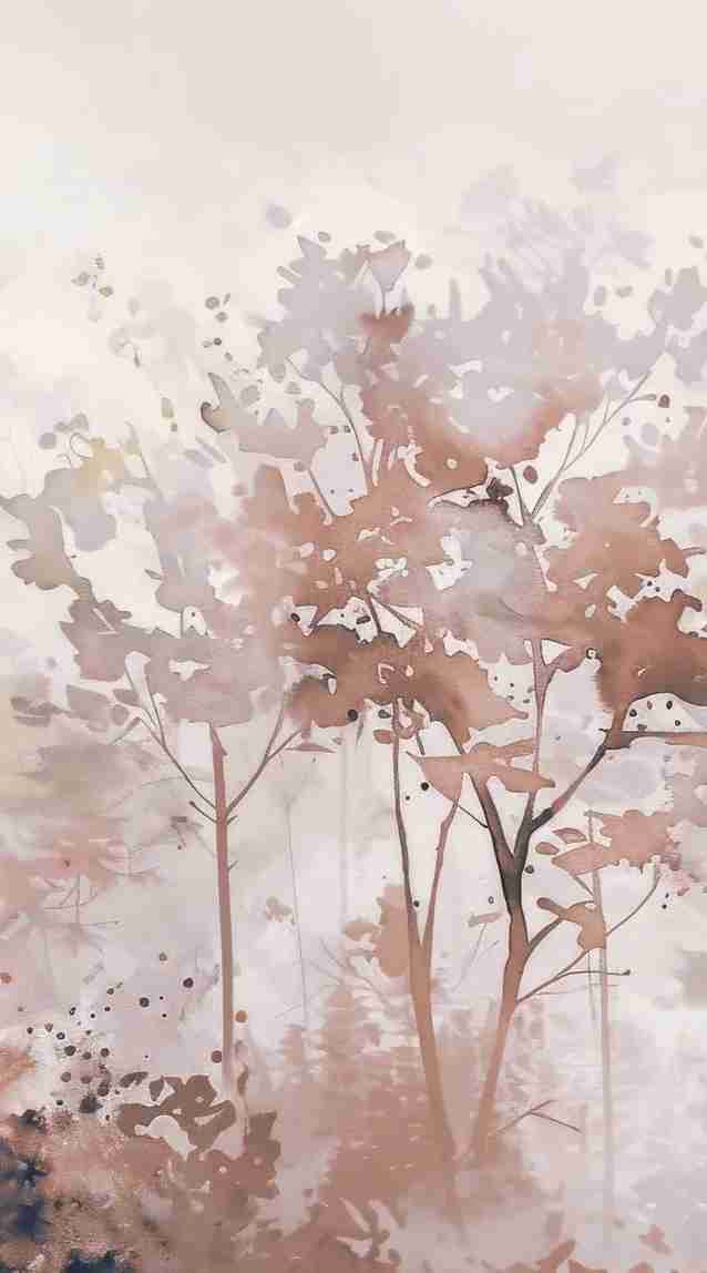 Poésie printanière en beige – Papier peint arbres en aquarelle aux tons poudrés