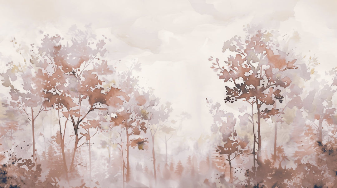 Poésie printanière en beige – Papier peint arbres en aquarelle aux tons poudrés - Illulart: Papier peint panoramique