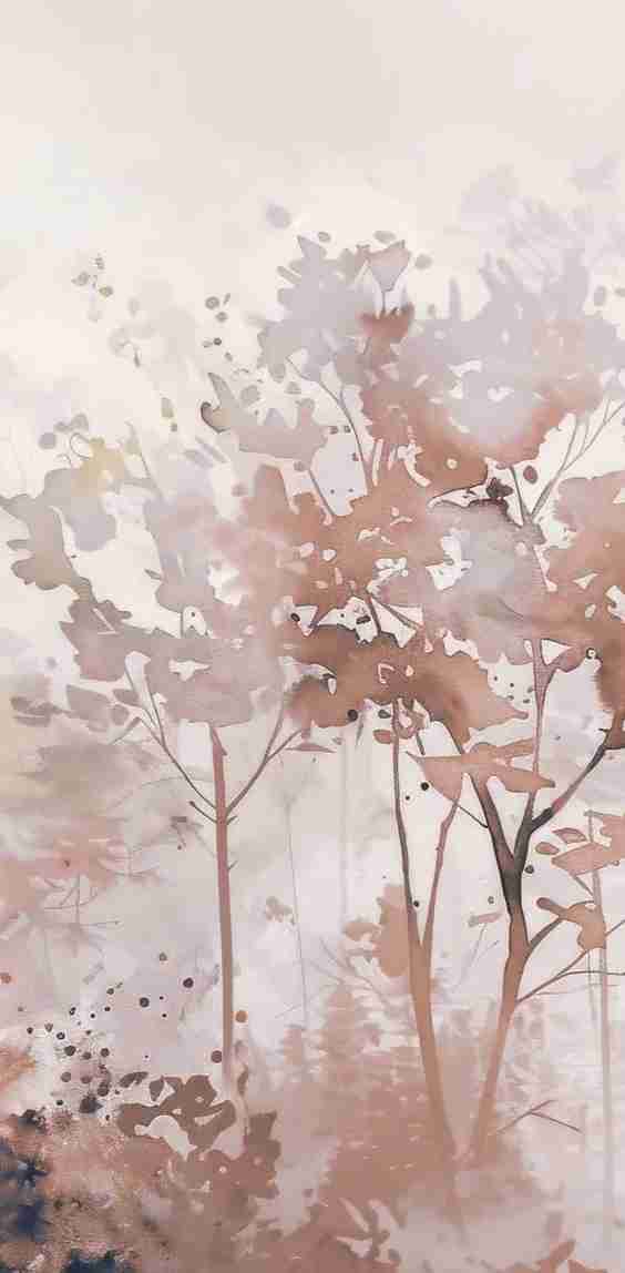 Poésie printanière en beige – Papier peint arbres en aquarelle aux tons poudrés - Illulart: Papier peint panoramique