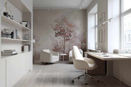 Poésie printanière en beige – Papier peint arbres en aquarelle aux tons poudrés - Illulart: Papier peint panoramique