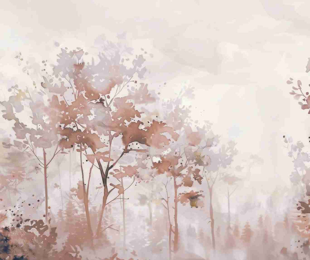 Poésie printanière en beige – Papier peint arbres en aquarelle aux tons poudrés - Illulart: Papier peint panoramique