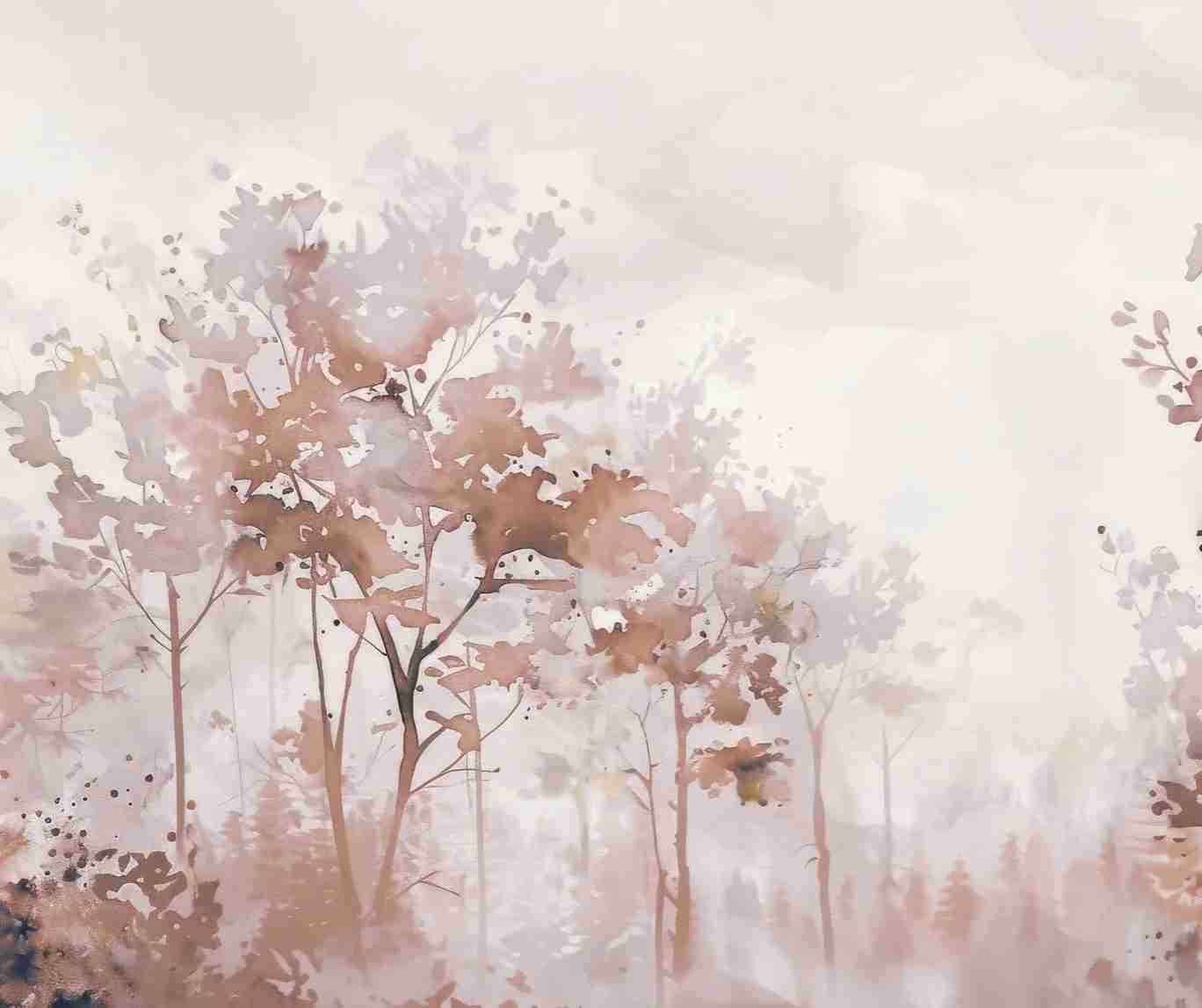 Poésie printanière en beige – Papier peint arbres en aquarelle aux tons poudrés