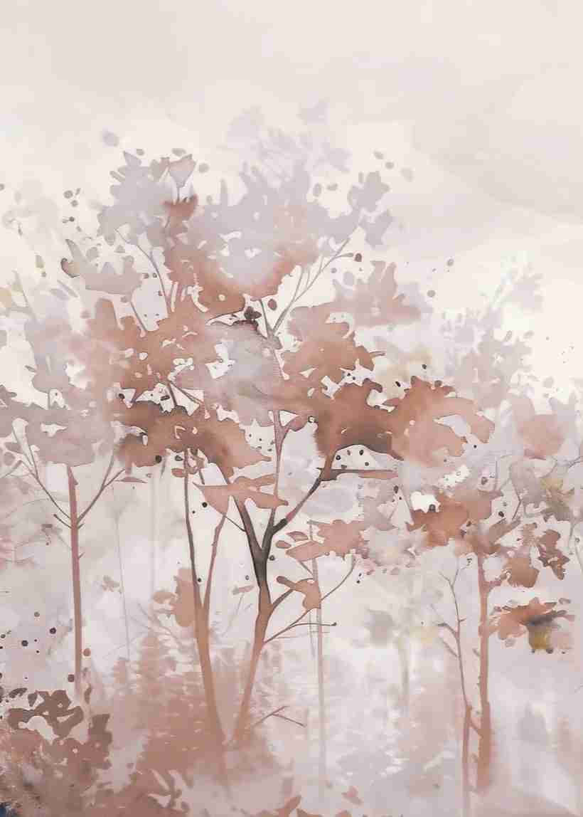 Poésie printanière en beige – Papier peint arbres en aquarelle aux tons poudrés - Illulart: Papier peint panoramique