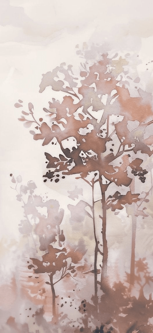 Poésie printanière en beige – Papier peint arbres en aquarelle aux tons poudrés - Illulart: Papier peint panoramique