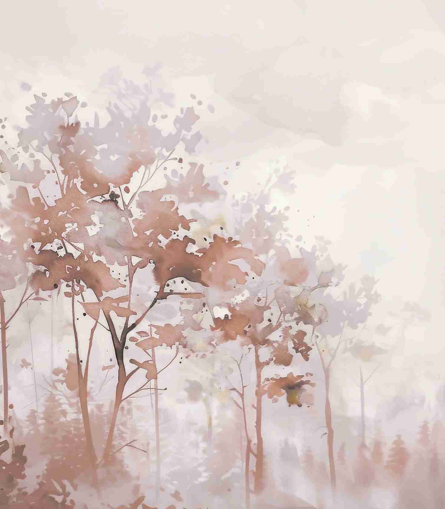 Poésie printanière en beige – Papier peint arbres en aquarelle aux tons poudrés - Illulart: Papier peint panoramique