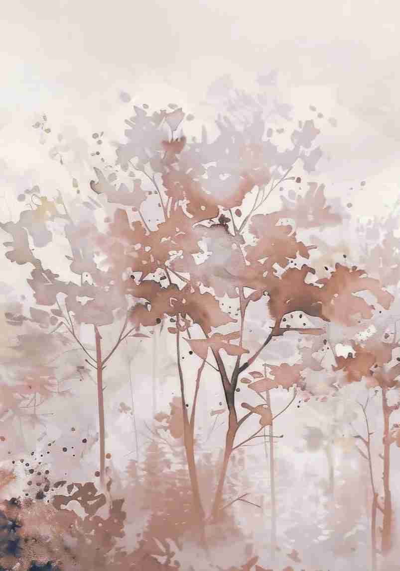 Poésie printanière en beige – Papier peint arbres en aquarelle aux tons poudrés - Illulart: Papier peint panoramique