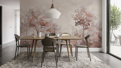 Poésie printanière en beige – Papier peint arbres en aquarelle aux tons poudrés