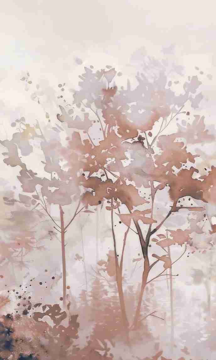 Poésie printanière en beige – Papier peint arbres en aquarelle aux tons poudrés - Illulart: Papier peint panoramique