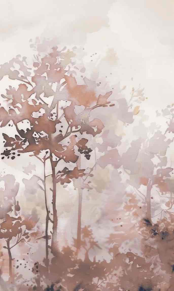 Poésie printanière en beige – Papier peint arbres en aquarelle aux tons poudrés - Illulart: Papier peint panoramique