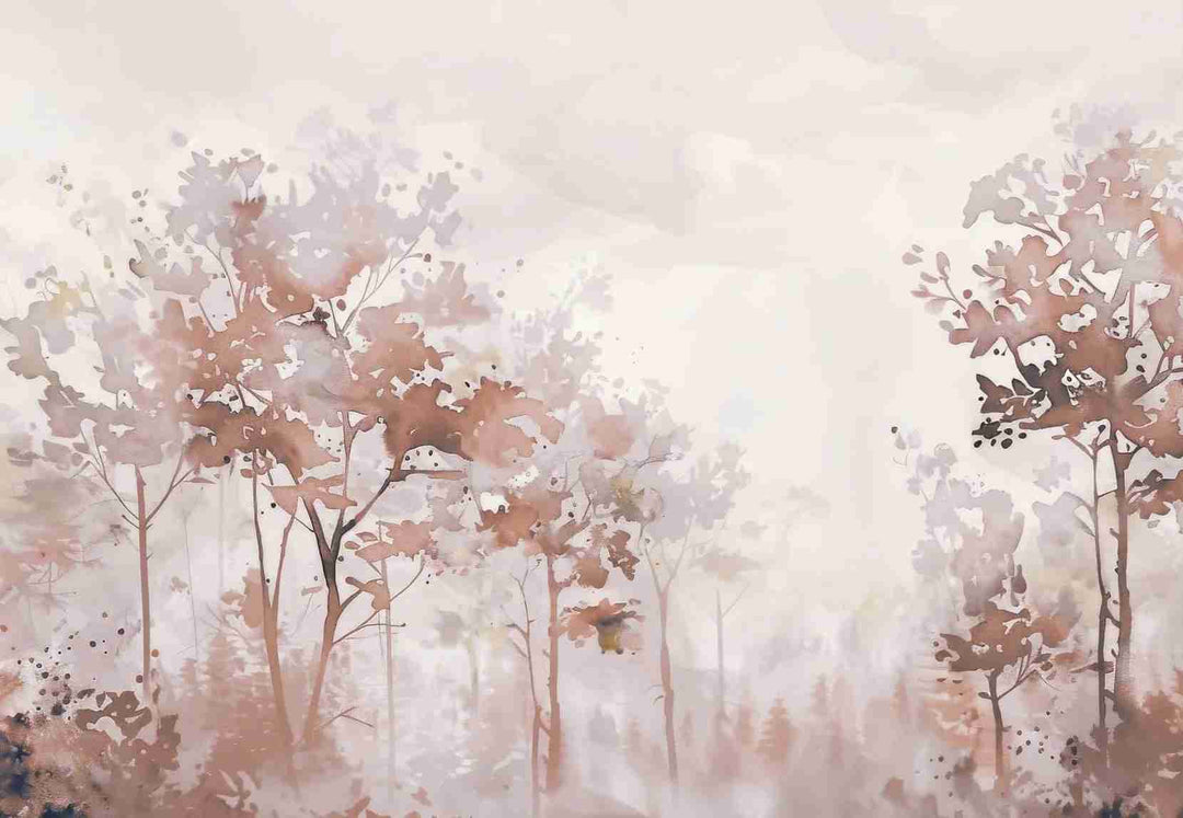 Poésie printanière en beige – Papier peint arbres en aquarelle aux tons poudrés - Illulart: Papier peint panoramique