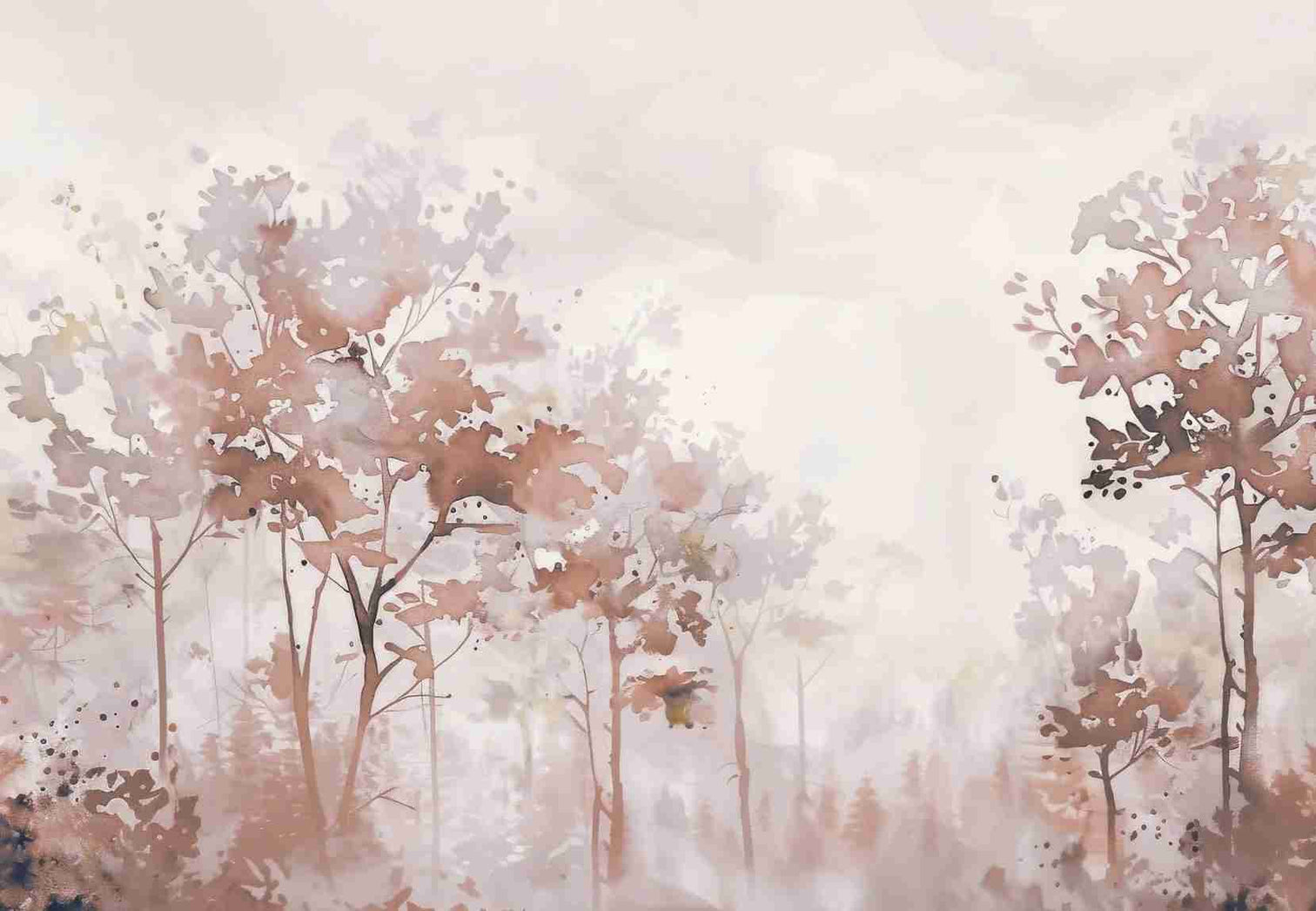 Poésie printanière en beige – Papier peint arbres en aquarelle aux tons poudrés - Illulart: Papier peint panoramique