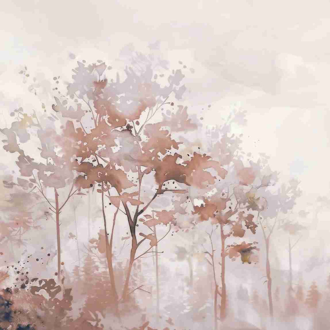 Poésie printanière en beige – Papier peint arbres en aquarelle aux tons poudrés - Illulart: Papier peint panoramique