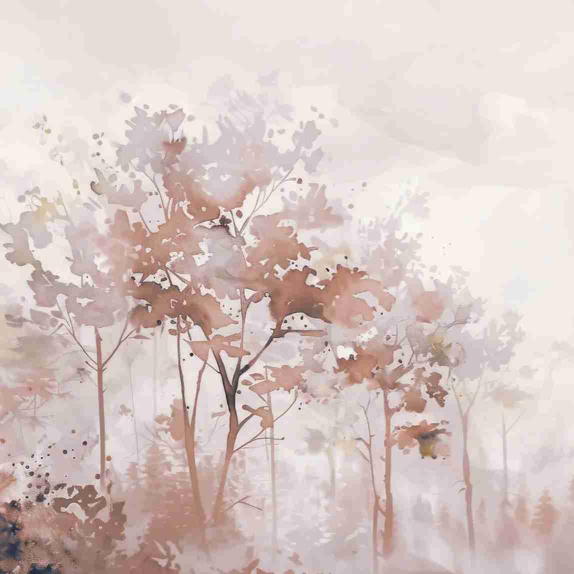 Poésie printanière en beige – Papier peint arbres en aquarelle aux tons poudrés - Illulart: Papier peint panoramique