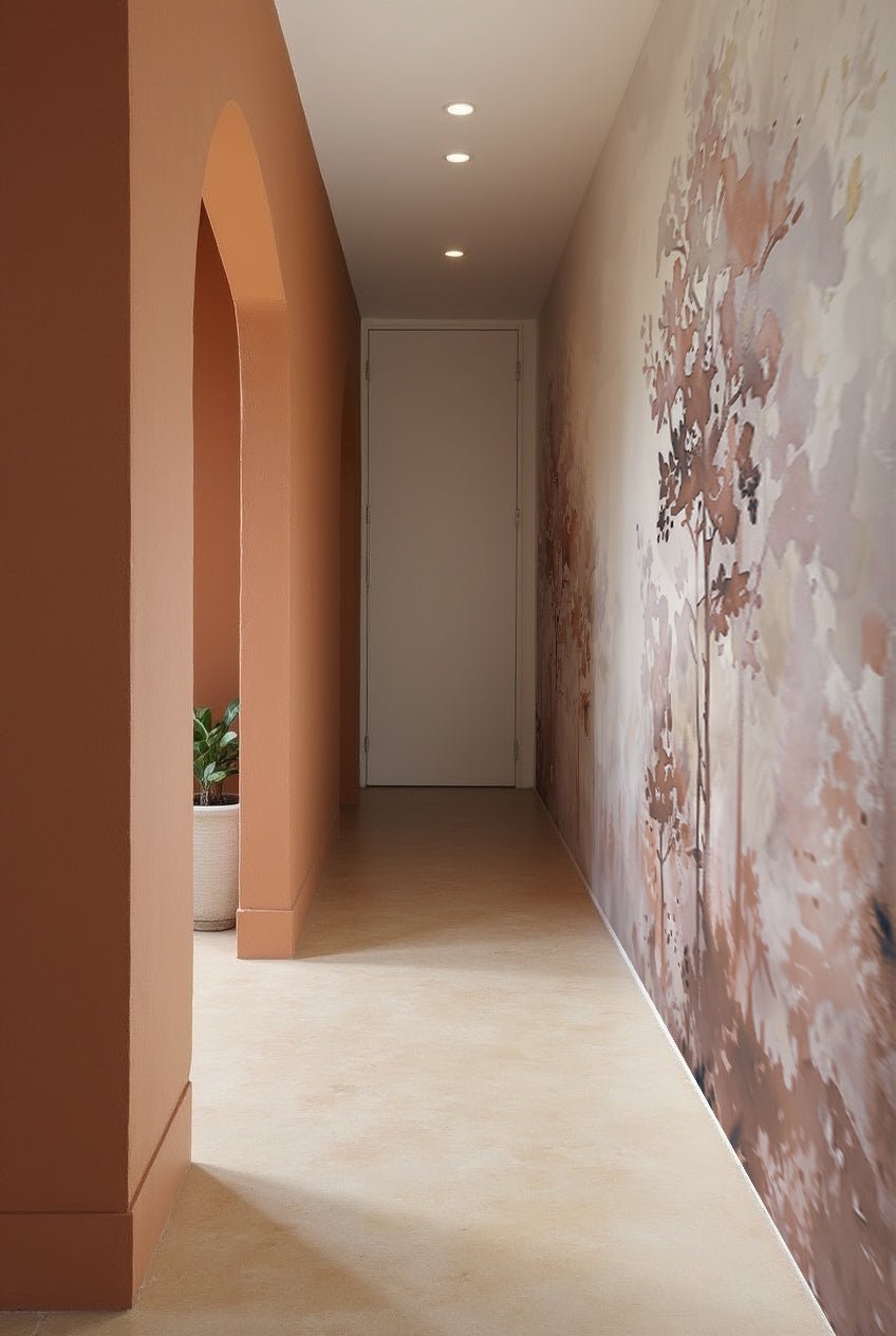 Poésie printanière en beige – Papier peint arbres en aquarelle aux tons poudrés - Illulart: Papier peint panoramique