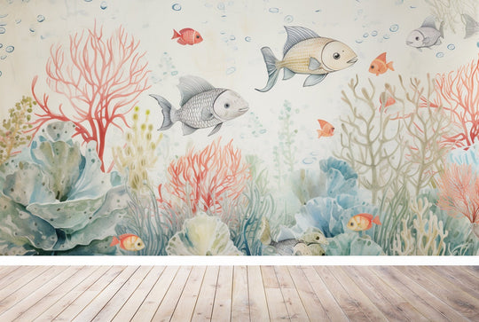 Recif Corallien en Aquarelle - Illulart: Papier peint panoramique