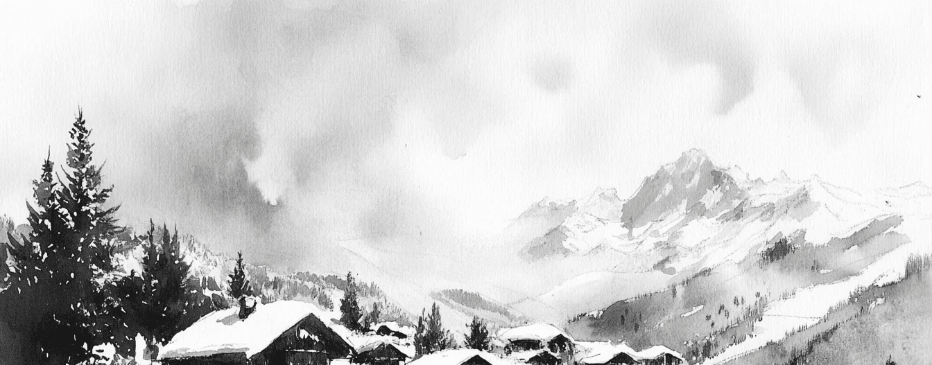 Reflets d'Hiver : Papier Peint Panoramique Courchevel en Aquarelle