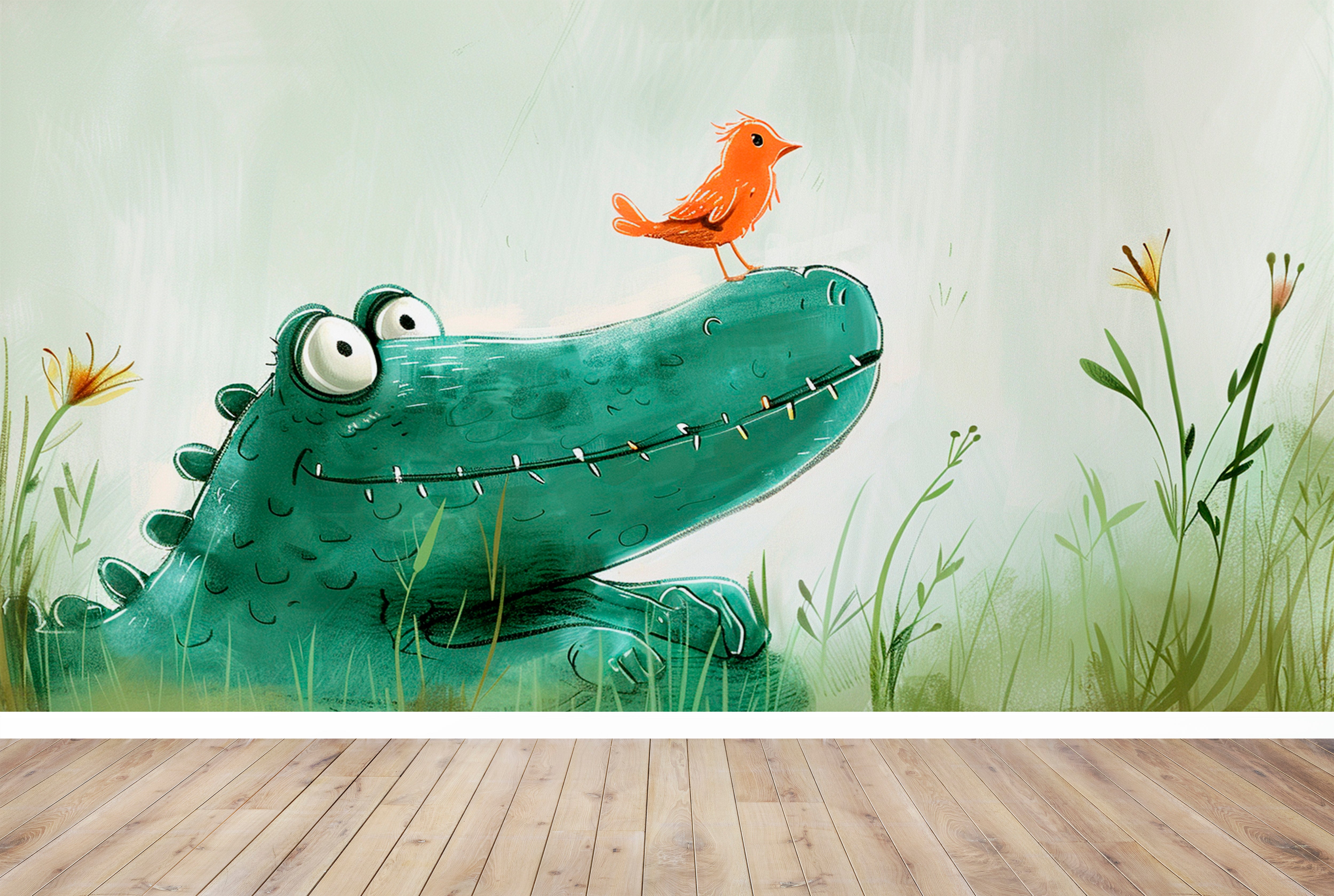 Treffen im Sumpf: Ein Krokodil und sein Freund, der Vogel
