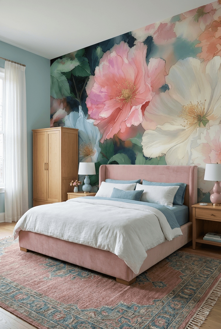 Papier Peint Floral Nice Wall – Roses Et Lac, 254x183cm, Effet Mat, Fabrication Pologne