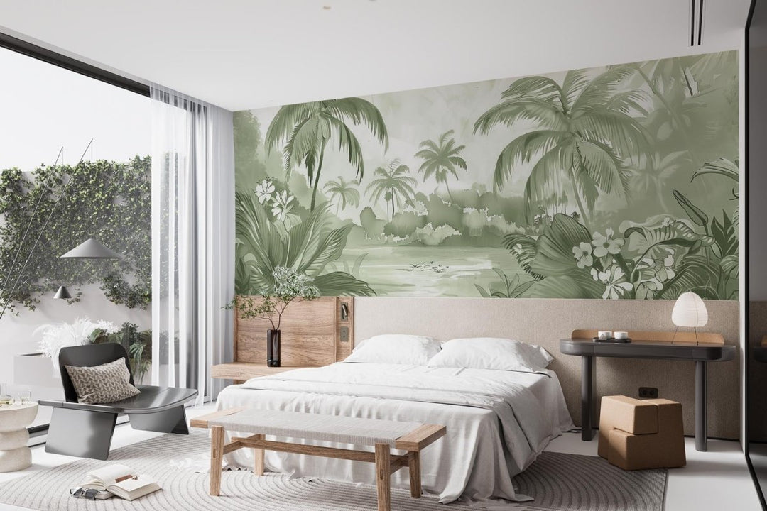 Rêve de Jungle – Panorama Mural en Vert Pastel - Illulart: Papier peint panoramique