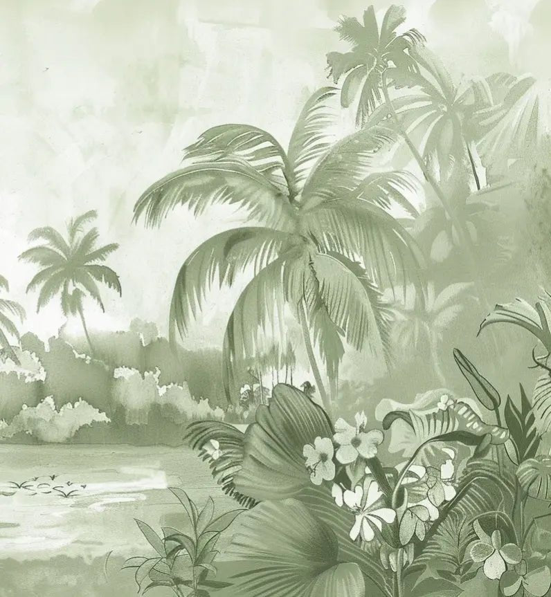 Rêve de Jungle – Panorama Mural en Vert Pastel - Illulart: Papier peint panoramique