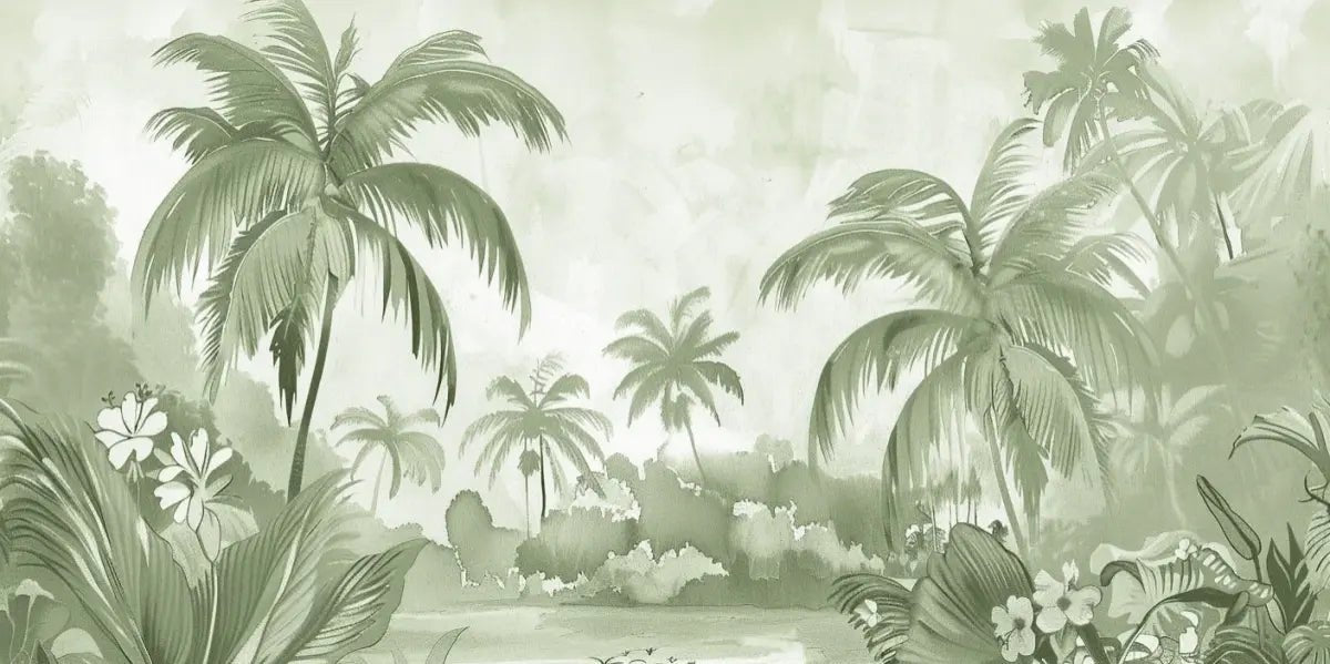 Rêve de Jungle – Panorama Mural en Vert Pastel - Illulart: Papier peint panoramique