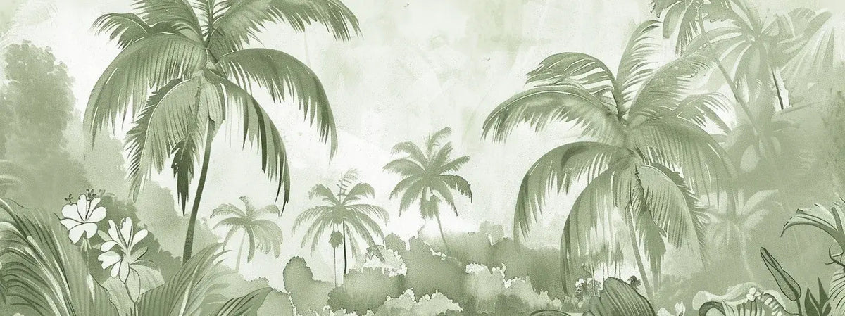 Rêve de Jungle – Panorama Mural en Vert Pastel - Illulart: Papier peint panoramique