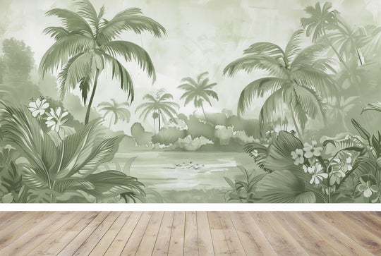 Jungle Dream – Wall Panorama in Pastel Green