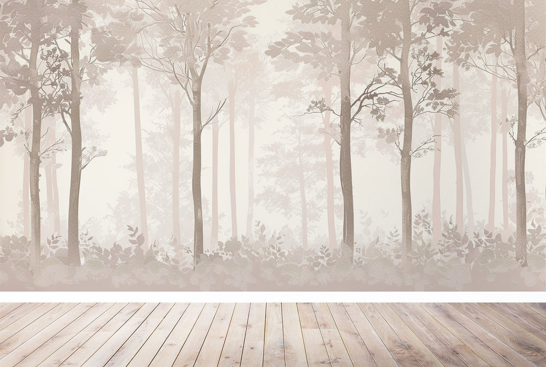 Rêverie en Forêt – Panneau Mural Poétique Taupe - Illulart: Papier peint panoramique