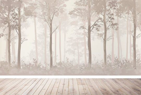 Rêverie en Forêt – Panneau Mural Poétique Taupe - Illulart: Papier peint panoramique