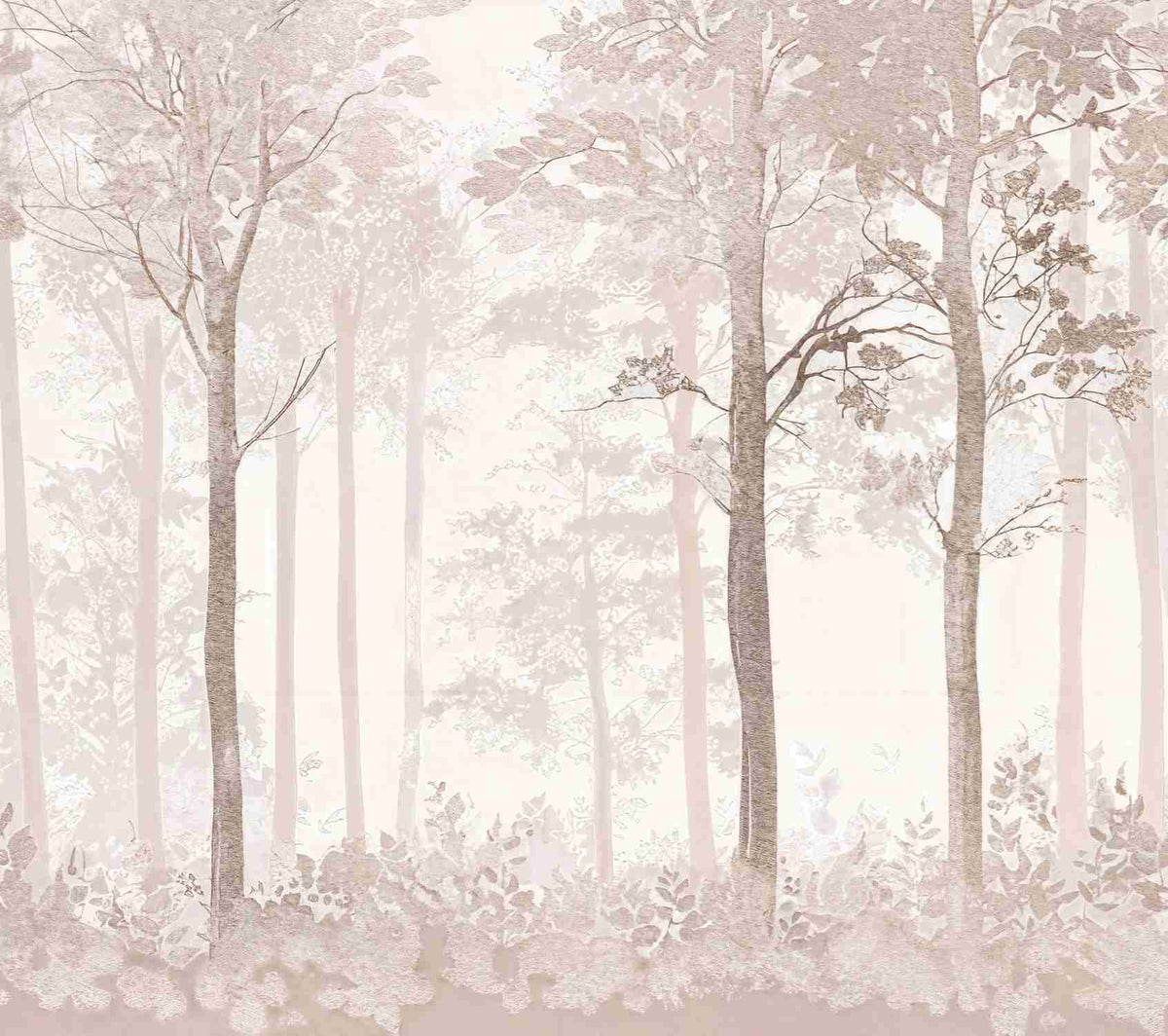 Rêverie en Forêt – Panneau Mural Poétique Taupe - Illulart: Papier peint panoramique