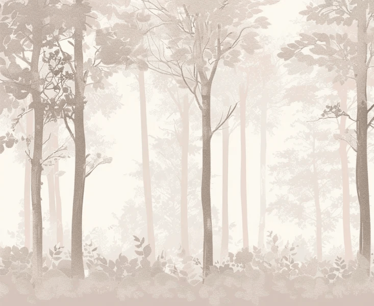 Rêverie en Forêt – Panneau Mural Poétique Taupe - Illulart: Papier peint panoramique