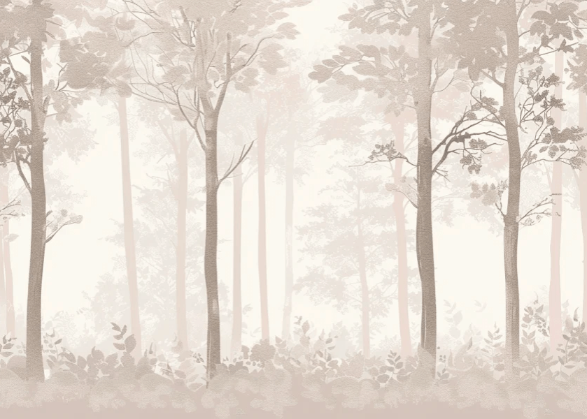 Rêverie en Forêt – Panneau Mural Poétique Taupe - Illulart: Papier peint panoramique