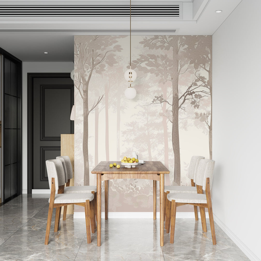 Rêverie en Forêt – Panneau Mural Poétique Taupe - Illulart: Papier peint panoramique