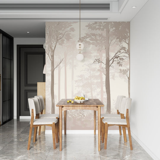 Rêverie en Forêt – Panneau Mural Poétique Taupe - Illulart: Papier peint panoramique