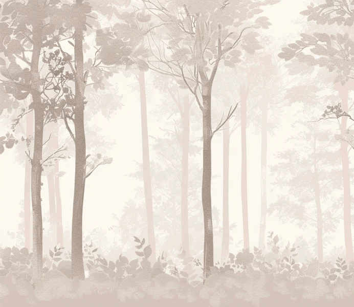 Rêverie en Forêt – Panneau Mural Poétique Taupe - Illulart: Papier peint panoramique