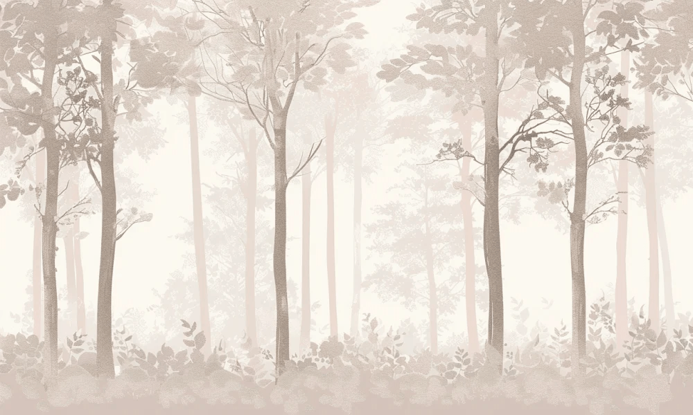 Rêverie en Forêt – Panneau Mural Poétique Taupe - Illulart: Papier peint panoramique